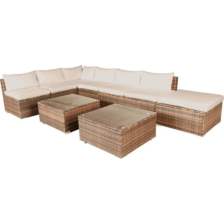 BRAST Gartenmöbel Lounge Sofa Couch Set Relax Braun Poly-Rattan für 6 Personen