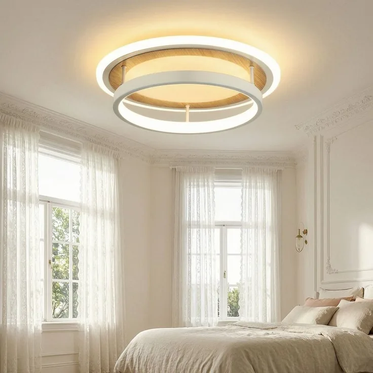 BlingBin LED Deckenleuchte Ø 30 Deckenlampe quadratisch/rund moderne Holzoptik 34 W Warmweiß, rund, LED fest integriert, Tageslichtweiß, Sandweiß für Wohnzimmer Schlafzimmer Esszimmer