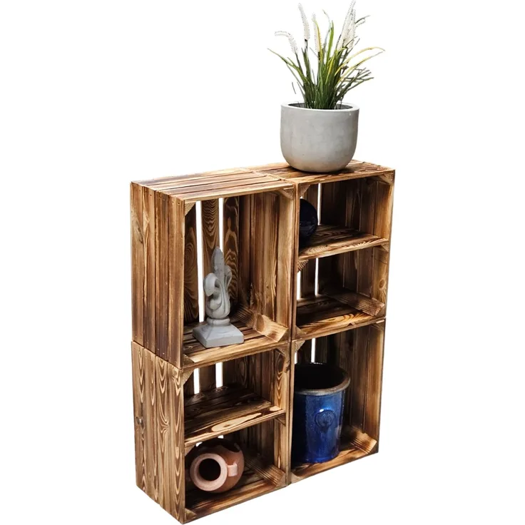 Holzkisten Regal 4er Set 50 x 40 x 30cm mit Ablage kurz