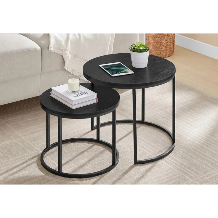 Home Collective Couchtisch 2er Set Beistelltisch Loft Design 2in1 Verschachtelung Wohnzimmer, kratzfeste Oberfläche 53cm & 43cm Schwarz mit Schwarzen Beinen – Bild 1
