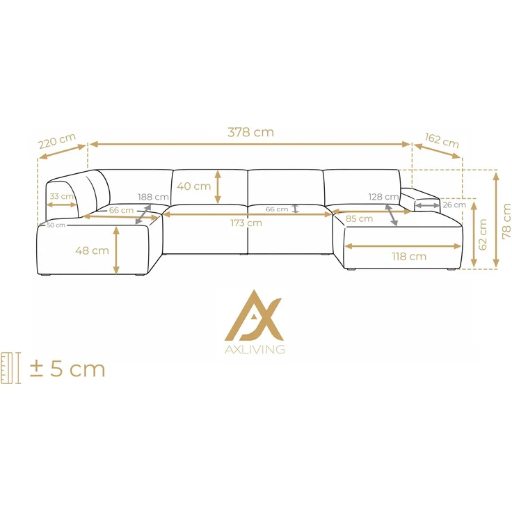 AX LIVING XXL Sofa U Form Didim Hellgrau 378cm breit modern & großzügig L – Bild 4