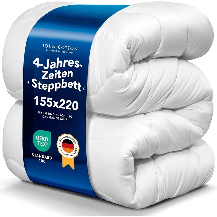 John Cotton 4 Jahreszeiten Bettdecke 155x220 - Atmungsaktive 3-in-1 Bettdecken für Sommer & Winter | Oeko-Test Zertifiziert Steppdecke | Warme Schlafdecke | Decke 155x220 cm – Bild 1
