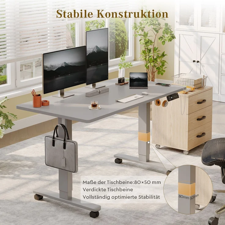 Devoko Elektrisch Höhenverstellbarer Schreibtisch Holzwerkstoff und Metall Grau 120 x 80 x 72-118 cm – Bild 7
