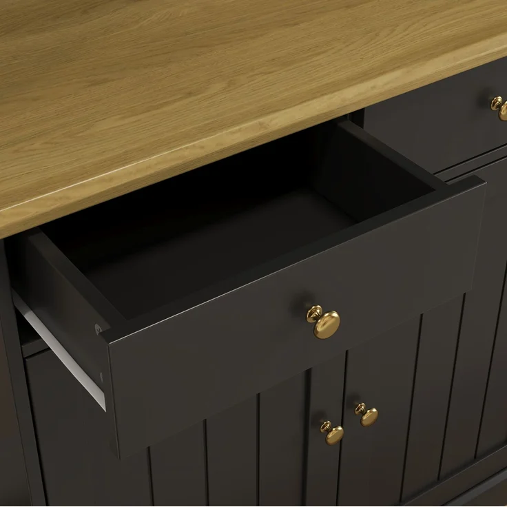 Buffetschrank mit Glastüren, Gläserhalter & Stromanschlüssen, 120x40x191 cm, Schwarz – Bild 10