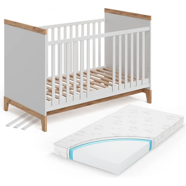 Babybett Malia Weiß/Artisan 70x140 cm mit Matratze Vitalispa – Bild 1