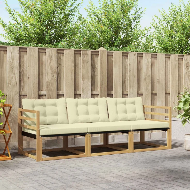 vidaXL Outdoor-Sofagarnitur 3 stk. Weiß und Creme 3388360 – Bild 1