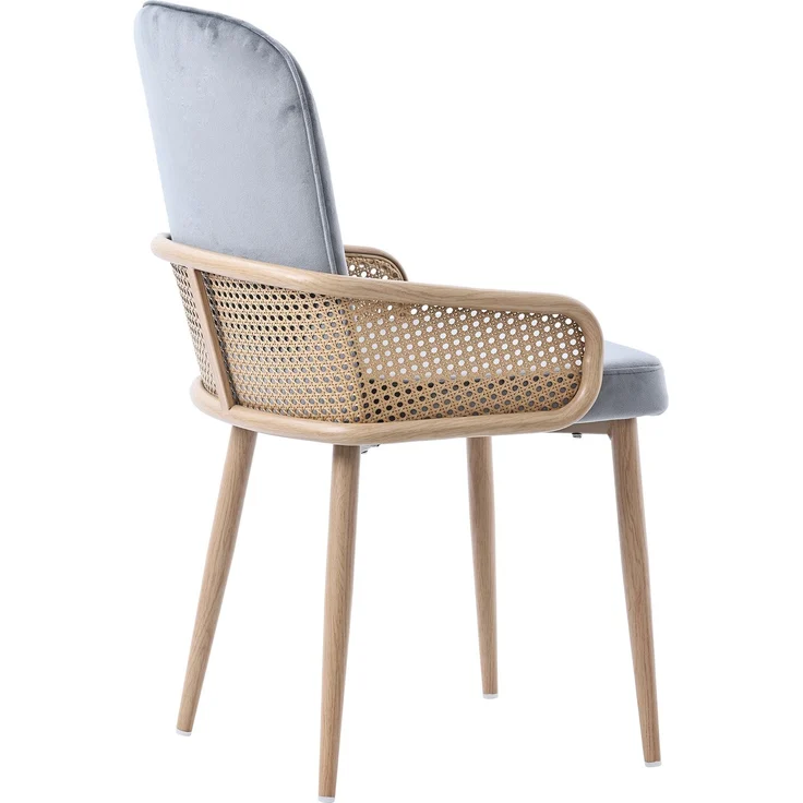 Merax Esszimmerstuhl aus Samt, 6er-Set, Rattan-Design, Wohnzimmer, Schlafzimmer, Mit vier Metallbeinen (Holzmaserungseffekt), Grau – Bild 9