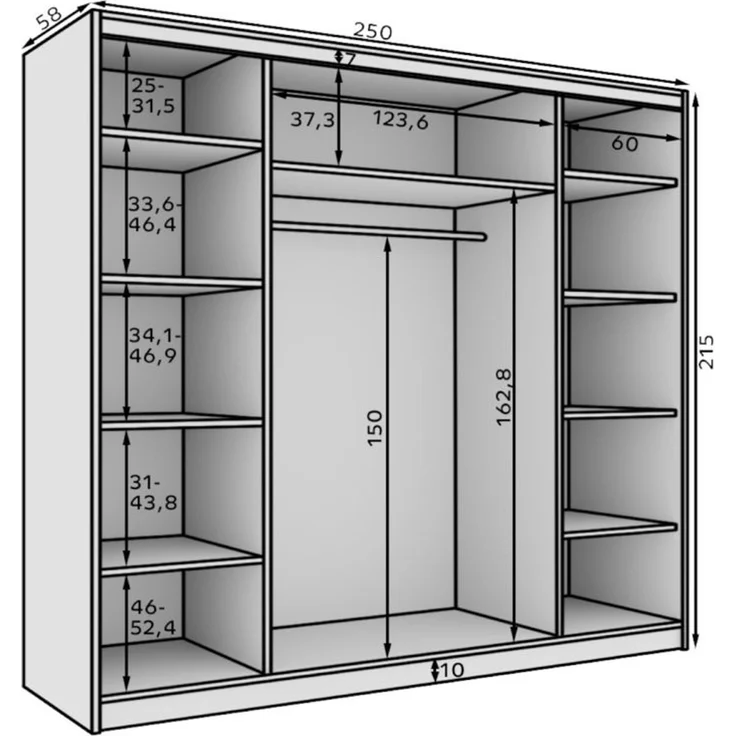 Schiebetürenschrank Schrank LUND in Schwarz- Weiß 250x215x58 cm – Bild 4