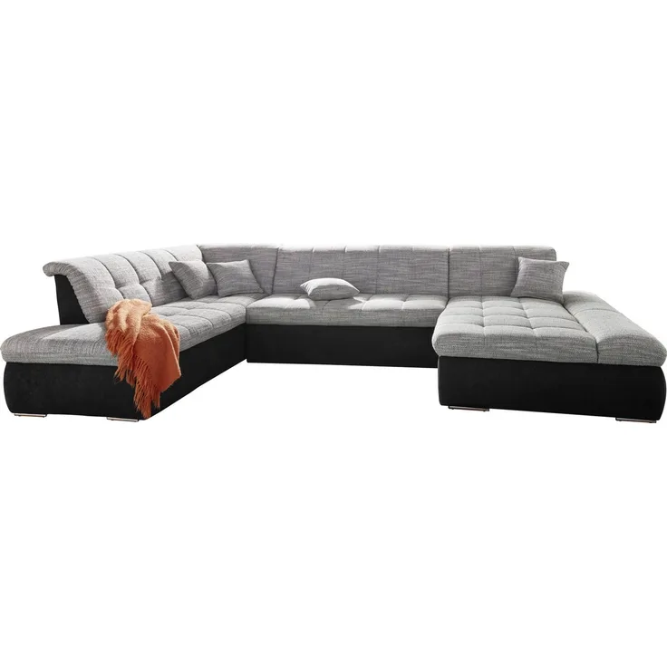 DOMO collection Wohnlandschaft PB Moric wahlweise mit Bettfunktion und Armteilverstellung U-Form, XXL-Format B/T/H: 353/216/80 cm, feine Steppung, incl. Zierkissen