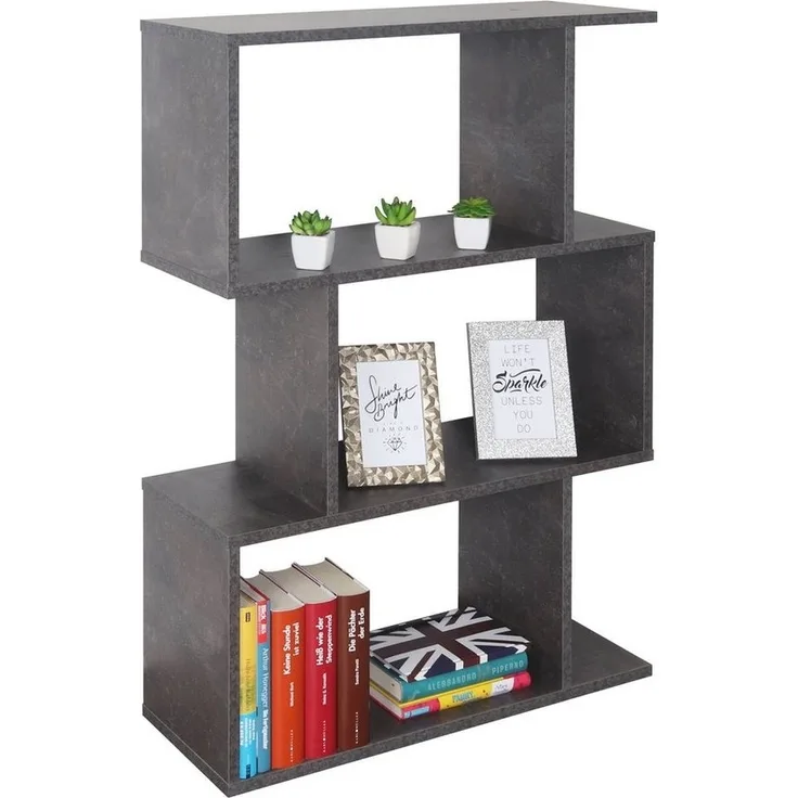 Standregal 97 x 70 x 25 cm Betonoptik Grau – Bücherregal Wandregal Wohnzimmer RICOO WM072-BG