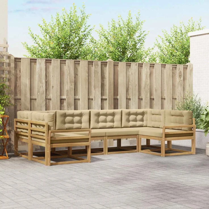 vidaXL Outdoor-Sofagarnitur 6 stk. 6-Sitzer Weiß und Beige 3386937 – Bild 1