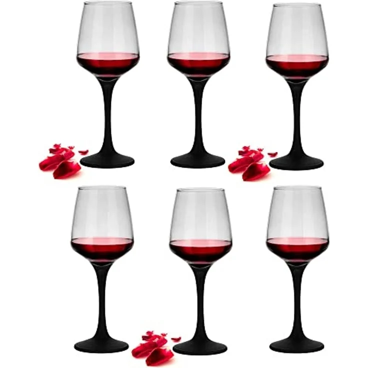 6 Weingläser 360ml mit schwarzem Stiel Rotweingläser Weißweingläser Weinkelch – Bild 2