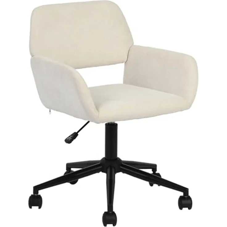 FurnitureR Schreibtisch Stuhl Chenille Stoff höhenverstellbarer Drehstuhl, ergonomischer Bürostuhl mit Armlehne für Büro Schlafzimmer Arbeitszimmer, Beige – Bild 1