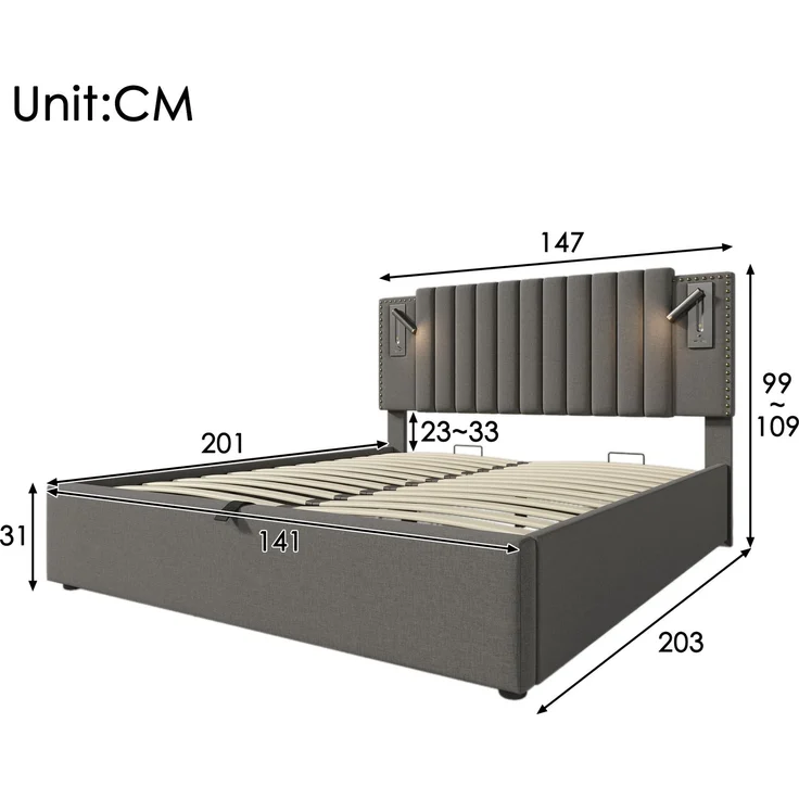 TavilaEcon Boxspringbett mit verstellbarem Kopfteil, Polsterbett Grau Liegefläche 140 × 200 cm – Bild 10