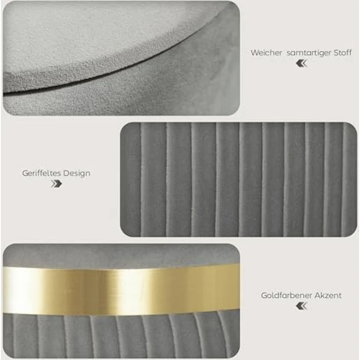 HOMCOM Sitzhocker Polsterhocker mit Samtoptik (Runder Hocker, 1 St, Polsterhocker), für Wohnzimmer, Schlafzimmer, Hellgrau – Bild 5