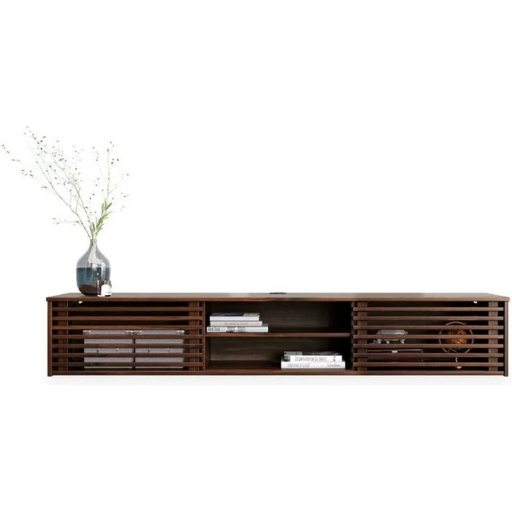 IDIMEX Lowboard RIAN, TV Lowboard hängend aus Massivholz mit Lamellentüren Nussbaum Finish – Bild 4