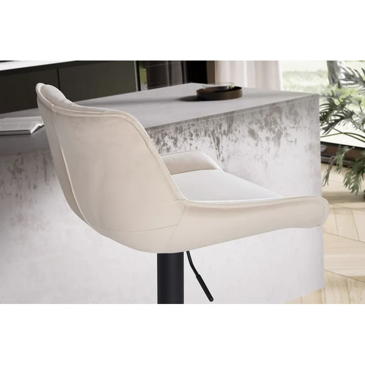 Barhocker Samt Beige mit Lehne höhenverstellbar 86-106cm Metallfuß gepolstert – Bild 6
