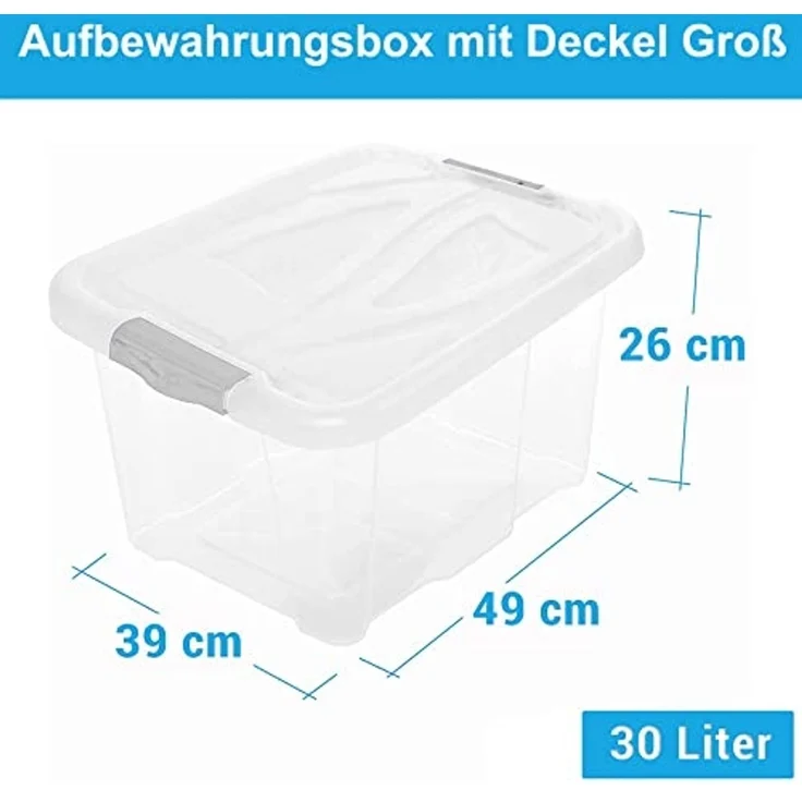 Centi Aufbewahrungsbox Stapelboxen transparent mit Deckel, stapelbar (2er-Set) – Bild 2