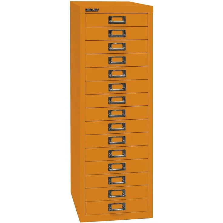 BISLEY MultiDrawer, 39er Serie, DIN A4, 15 Schubladen, Metall, 603 Orange, 38 x 27. 9 x 86 cm