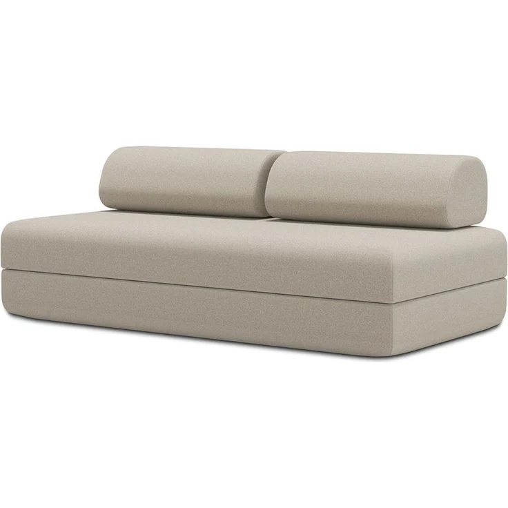 2-3-Sitzer-Schlafsofa aus glattem beigefarbenem Stoff – Bild 1