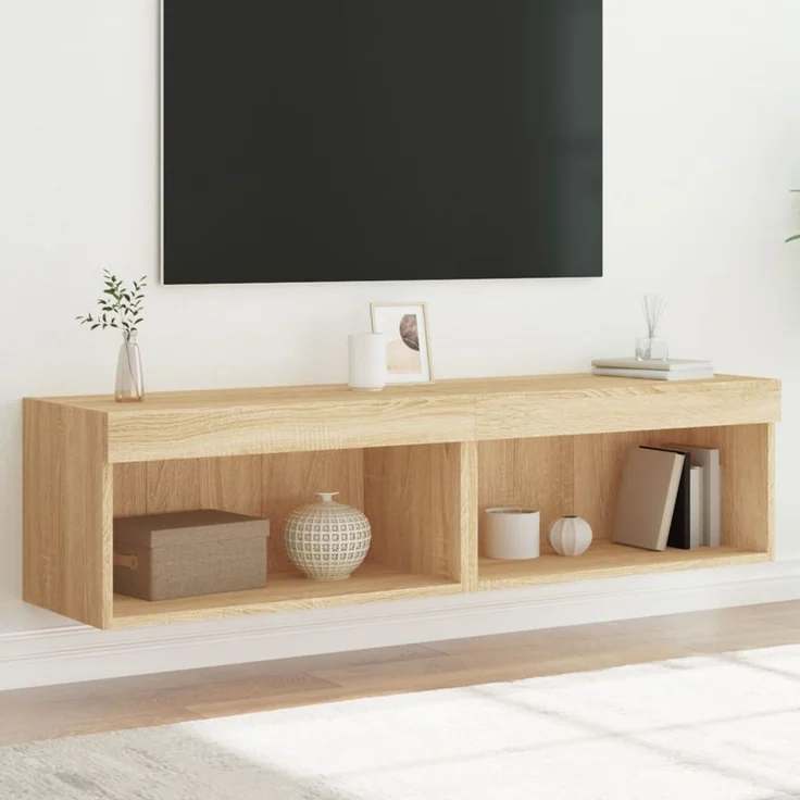 2 pcs TV-Schrank, Lowboard mit LED-Leuchten Sonoma-Eiche 60 x 30 x 30 cm – Bild 1
