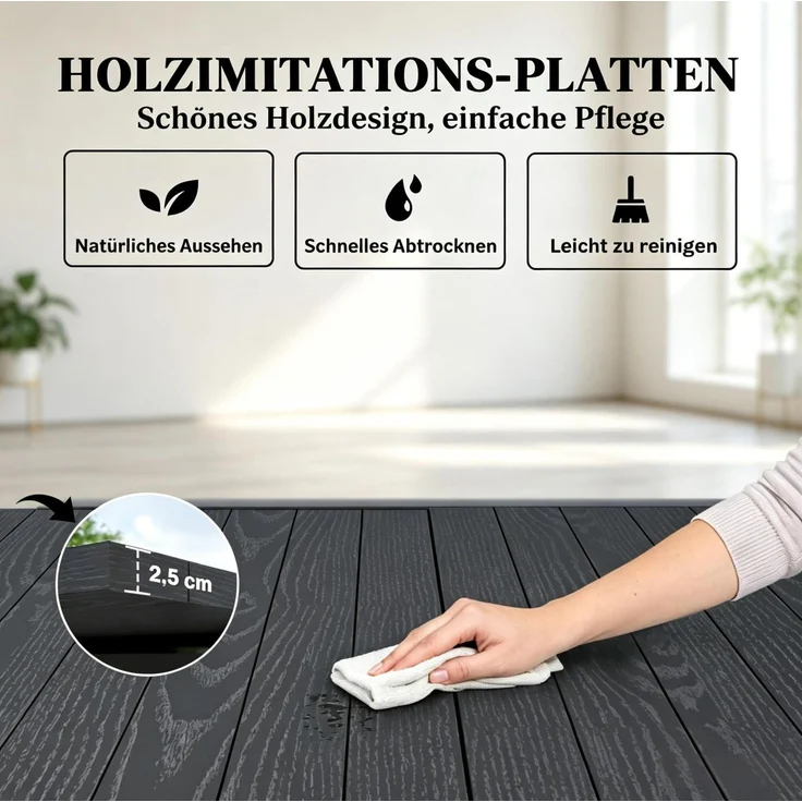 Gartentisch 160/80x80x75 cm ausziehbar – Aluminium in Schwarz mit Holz-Effekt – Bild 3