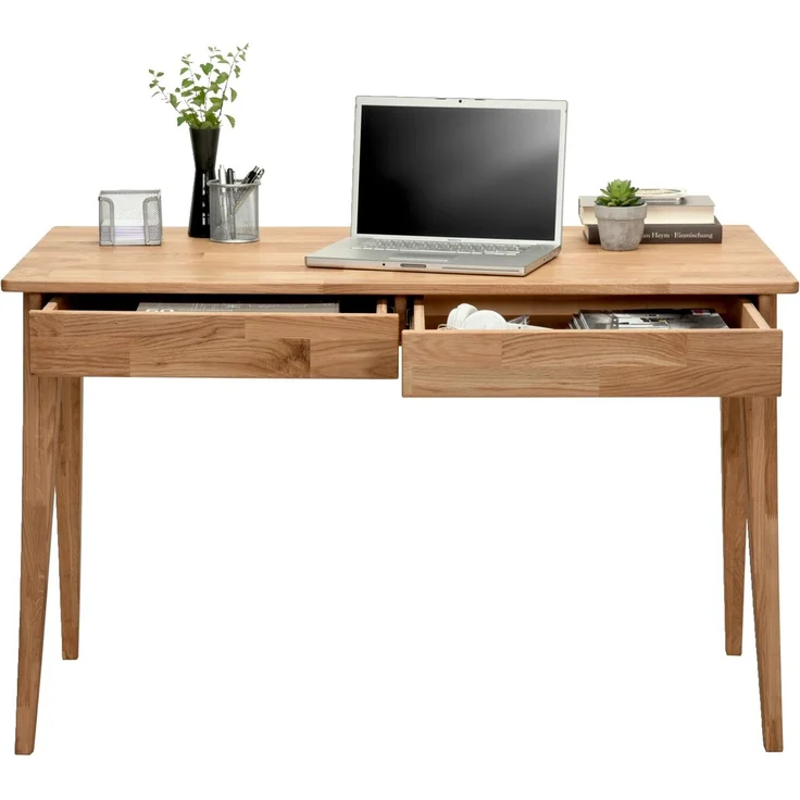 Linea Natura 'BONN' Schreibtisch Wildeiche massiv geölt, Massivholz Wildeiche, 120 x 76 x 65 cm, mit 2 Schubladen – Bild 7