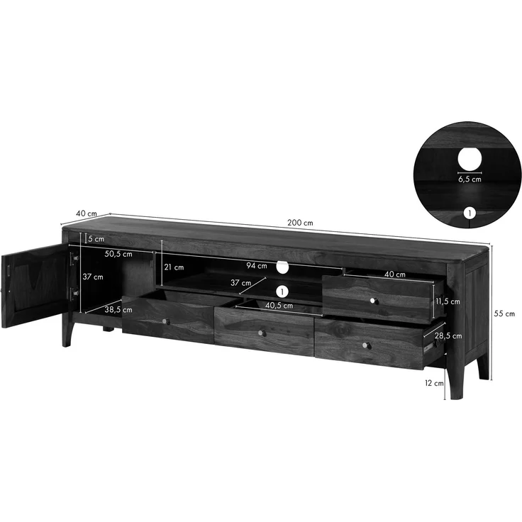 TV-Board Sheesham 200 x 40 x 55 walnuss geölt BROOKLYN #18 – Bild 5
