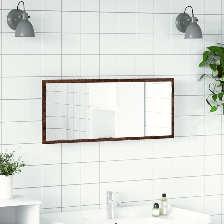 vidaXL LED-Badspiegel Braun Eichen-Optik 100x8,5x37 cm Holzwerkstoff 856274 – Bild 3