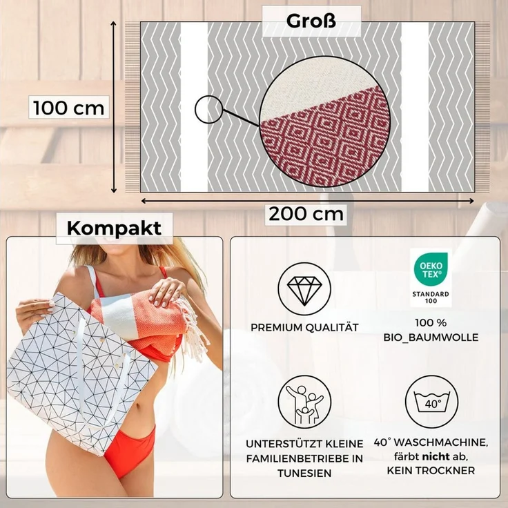 furora HOLIDAY Saunatuch Saunahandtuch Saunatuch Damen + Herren, Hamamtuch groß 100x200 XXL – Bild 3