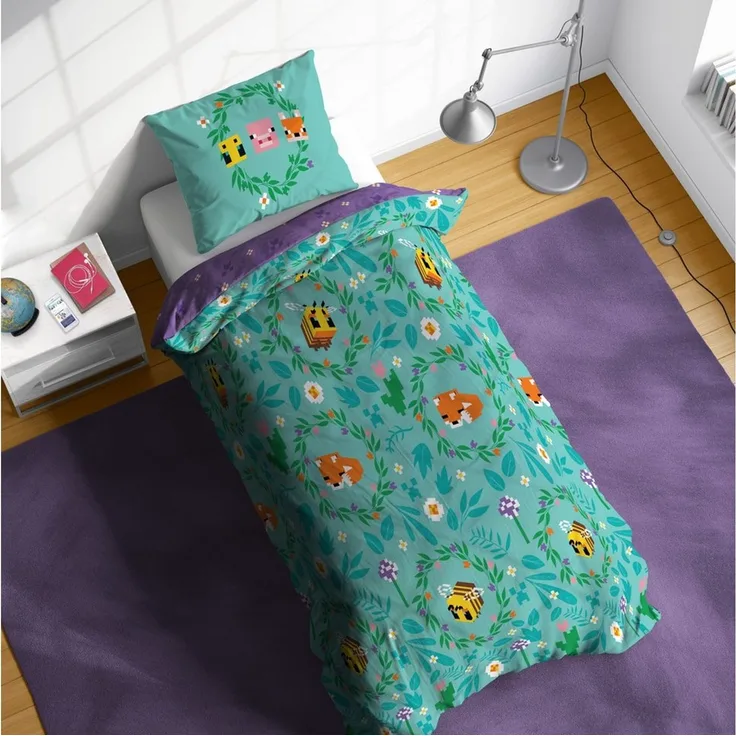 Minecraft Kinderbettwäsche Minecraft Bettbezug-Set 135x200 cm + Kissenbezug 80x80 cm, Washed Cotton, 2 teilig, 100 % Baumwolle, maschinenwaschbar, wendbar