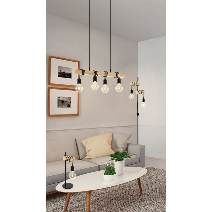 EGLO Stehlampe Townshend, 2-flammige Vintage Stehleuchte, Lampe mit Holzbalken, Retro Standleuchte aus Metall in Schwarz und Holz in Natur, FSC zertifiziert, E27 Fassung – Bild 2