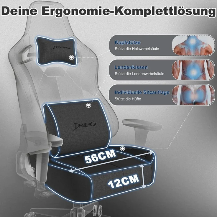 Devoko Gaming-Stuhl Luxuriöser Wildlederimitat,Großzügigem Sitz,gaming stuhl 200kg, Atmungsaktiver Stoff, Memory-Schaum, Leiseroller, Gaslift Stufe 4 – Bild 3