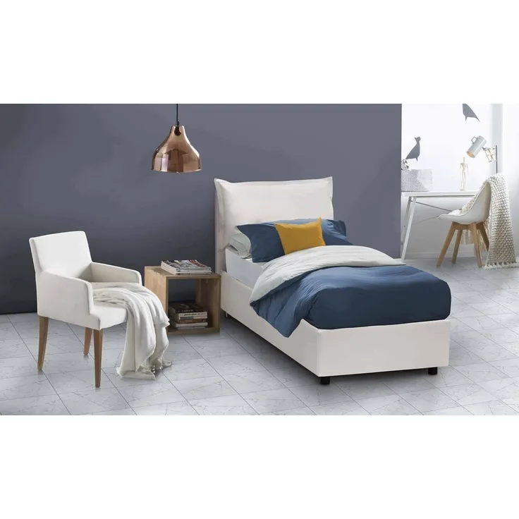 Talamo Italia - Einzelbett Erika, Bettkasten mit Kunstlederbezug, 100 % Made in Italy, Öffnung vorne, geeignet für Matratzen 90x190 cm, Weiß