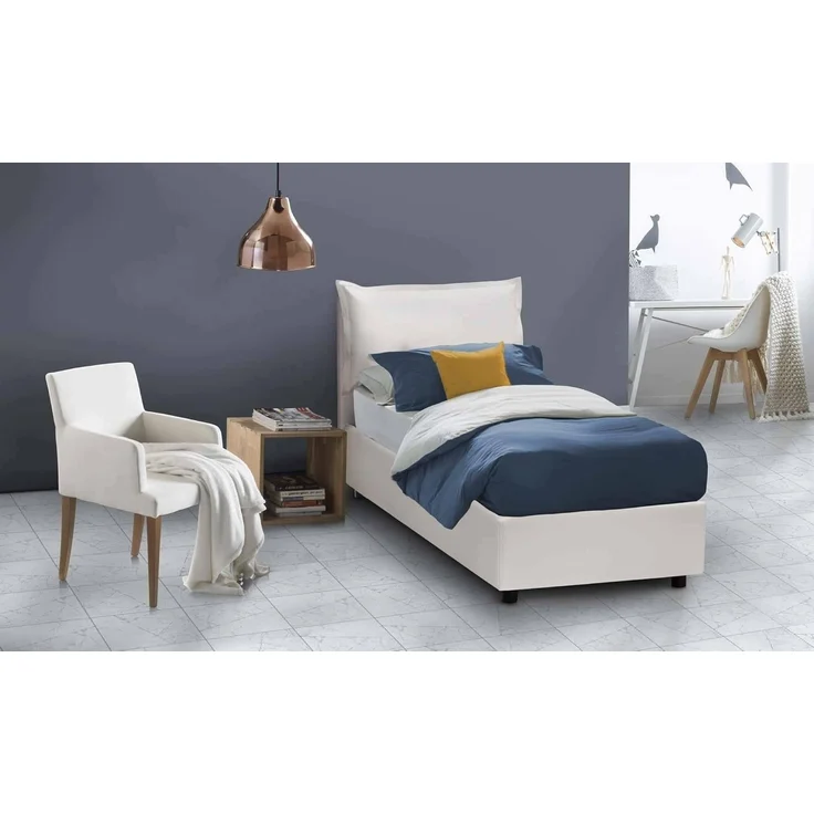 Talamo Italia - Einzelbett Erika, Bettkasten mit Kunstlederbezug, 100 % Made in Italy, Öffnung vorne, geeignet für Matratzen 90x190 cm, Weiß