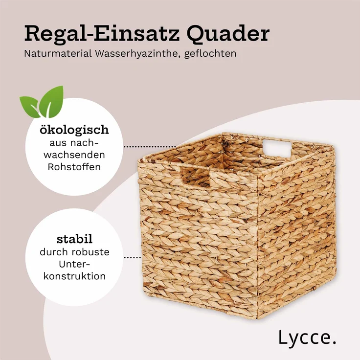 Lycce Regalkorb Kallax Einsatz Aufbewahrungskorb Quader Wasserhyazinthe natur 2er Set (2 St) – Bild 3