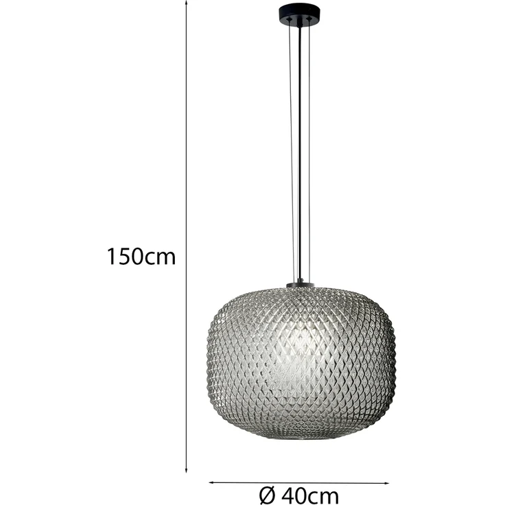 LED Pendelleuchte einflammig Kristall Glasschirm Rauchglas, Ø 40cm – Bild 4