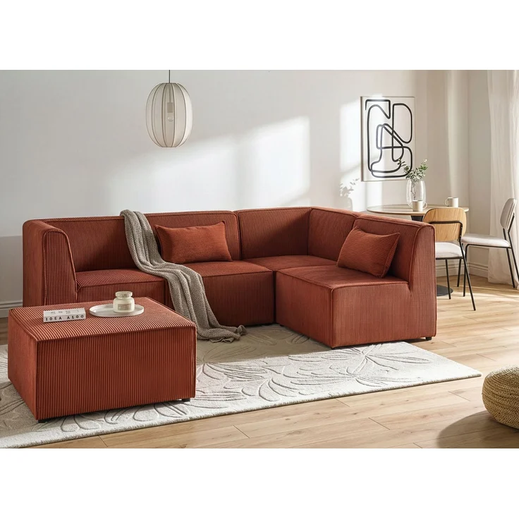 Modul Ecksofa 4-Sitzer LEMVIG Cord Dunkelrot rechtsseitig – Bild 3