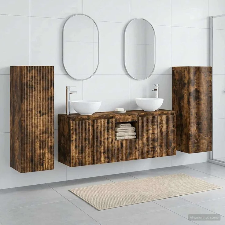 vidaXL Badezimmerschrank-Set 5 stk. Geräucherte Eiche 129 x 35 x 80 cm 3405988 – Bild 1