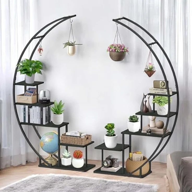 DanDiBo Blumenregal indoor 170 cm Hoch Metall Schwarz Rund 96586 Blumentreppe Groß Halbrund Pflanzenständer Modern Design – Bild 1