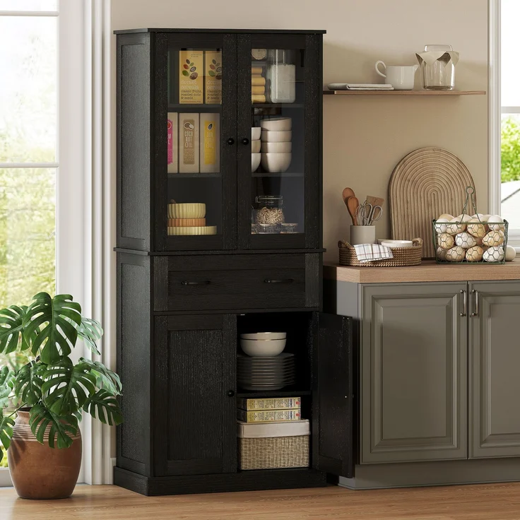 Küchenschrank, Buffet, Acrylfront, Schubladen, 76 x 40 x 182,5 cm, Schwarz--Schwarz--182.5x40x76cm--YOUDENOVA – Bild 3