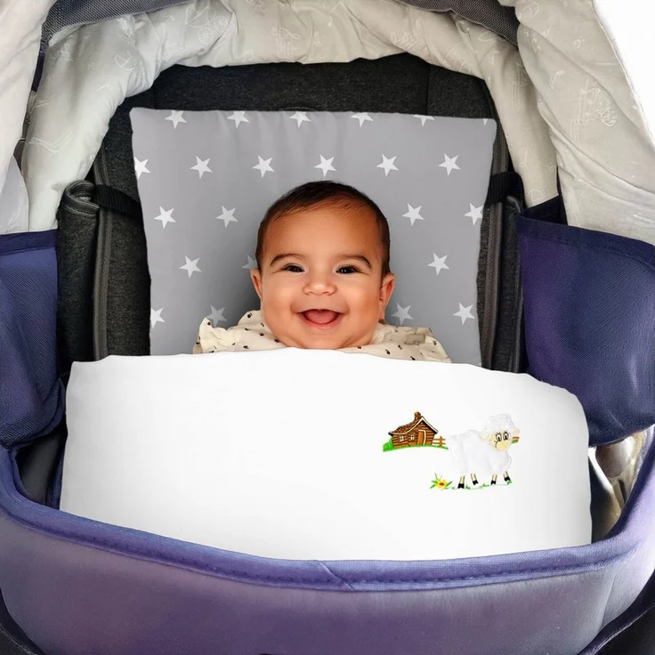 Amilian Babybettwäsche Kinderwagenset - 2tlg. Kinderbettwäsche - 80x80 cm + 35x40 cm, 100% Baumwolle, 2 teilig, Bettwäscheset für Kinderwagen, Wiege, Babybett - Baby Bettwäsche – Bild 3
