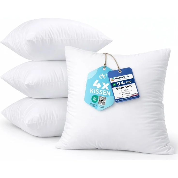 Flowen Kissen 30x30 Kopfkissen 4er Set für Sofa und Bett Innenkissen Hypoallergene Anti-Milben Kissenfüllung mit Weicher Gesteppter Kissenbezug 100% Polyester für Haus/Hotel
