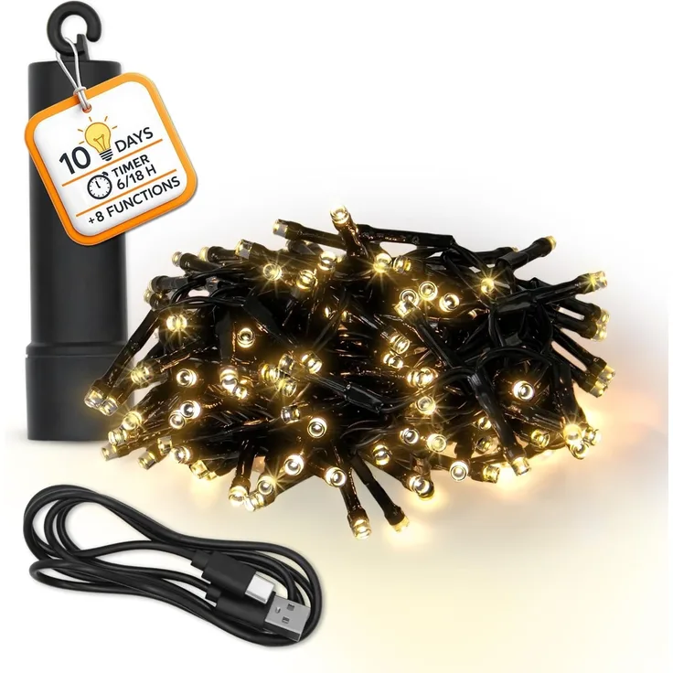 Spetebo LED-Lichterkette Deko Beleuchtung Akku betrieben per USB aufladbar 10 Tage Leuchtdauer, 160-flammig, mit Timer und 8 Funktionen