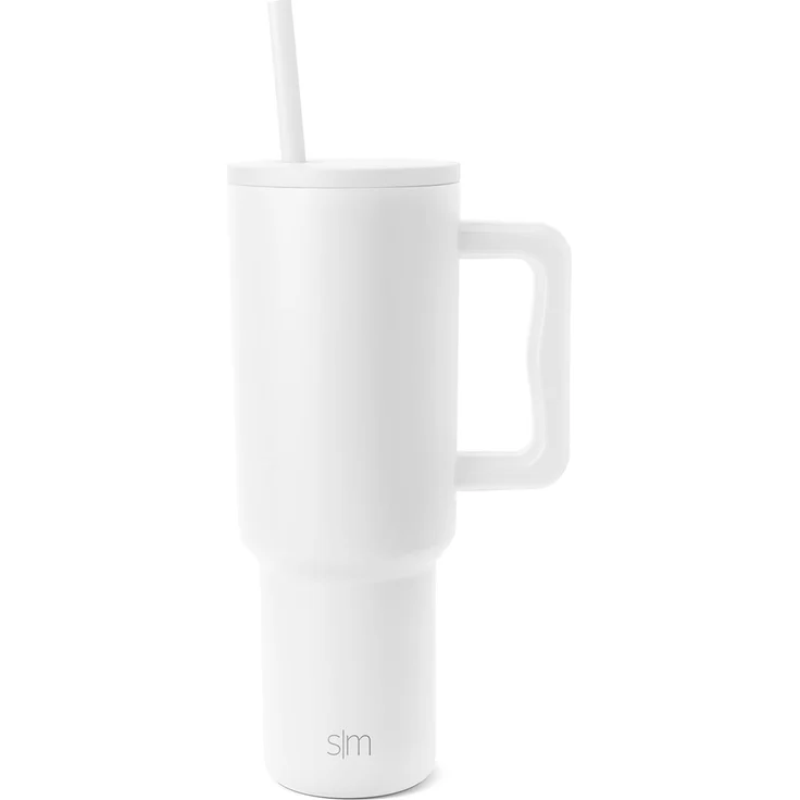 Simple Modern Thermobecher mit Strohhalm und Griff | Isolierter Edelstahl-Trinkbecher Eiskaffee-Reisebecher | Geschenke für Frauen und Männer | Trek | 1180ml | Winter White