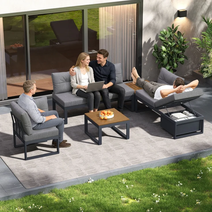 ZUBALIYA Garten-Loungeset - 191,5 x 191,5 x 79 cm , Grau , Polyester , verstellbare Rückenlehne , mit Stauraum – Bild 7