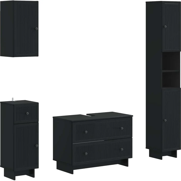 vidaXL 4-teiliges Badezimmer-Schrank-Set EDE Schwarz Holzwerkstoff 3417901 – Bild 2