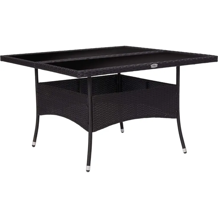 Gartentisch, Esstisch, Küchentisch Schwarz Poly Rattan und Glas