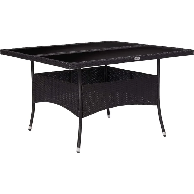Gartentisch, Esstisch, Küchentisch Schwarz Poly Rattan und Glas – Bild 1