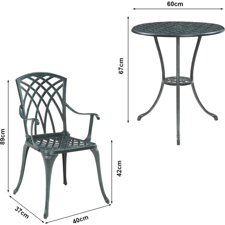Bistro-Set Vena 3-tlg. Aluminiumguss Dunkelgrau mit grüner Patina [casa. pro] – Bild 4